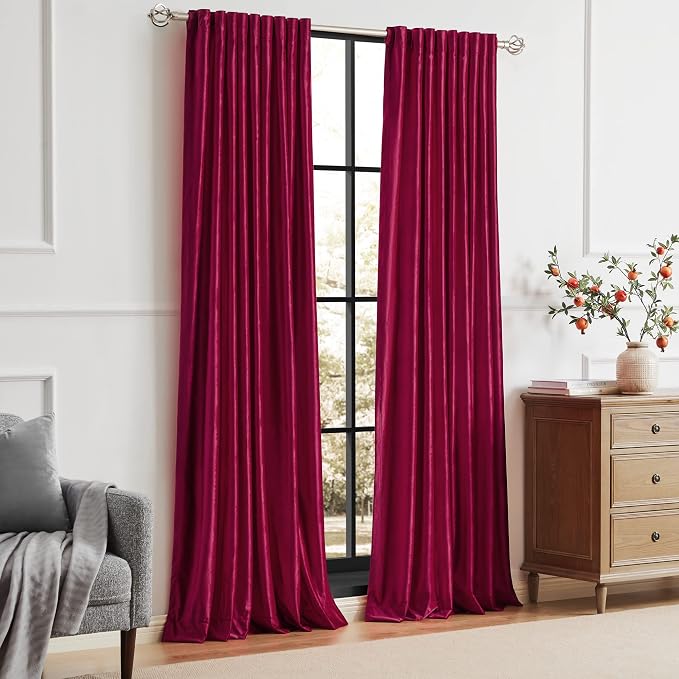 PRIMROSE Red Curtains 96 inch for Living Room Velvet Drapes Blackout Rod Pocket - Image 7