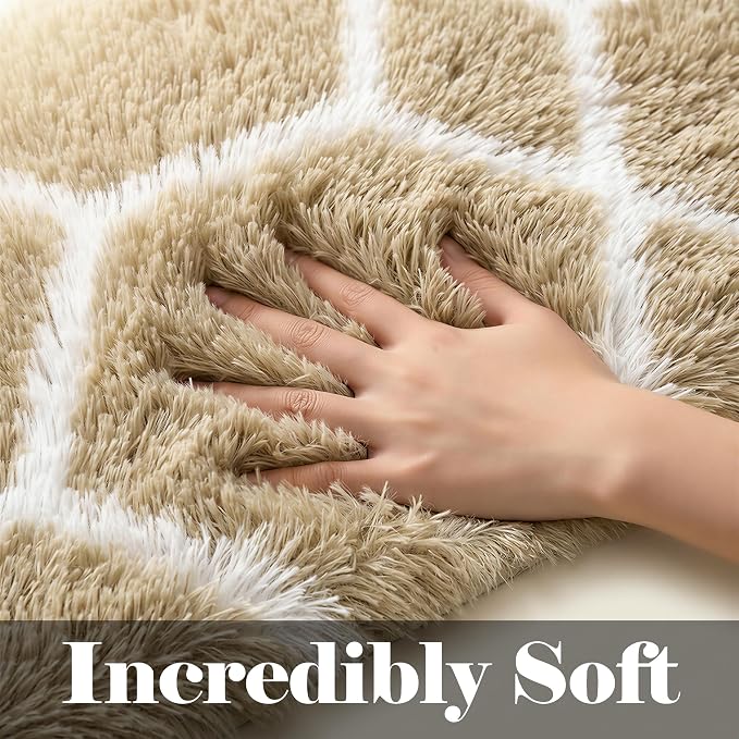 Area Rugs for Bedroom Living Room, 4x6 Fluffy Beige and White Throw Rug - Image 2