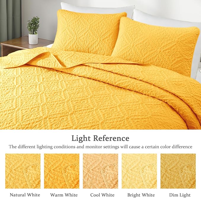 Exclusivo Mezcla King Quilt Set, Bright Yellow | Lightweight Soft Bedspreads - Image 3