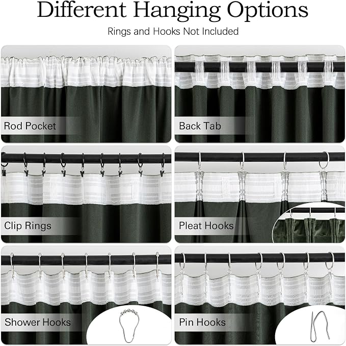 MIULEE Olive Green Velvet Pinch Pleat Blackout Curtains W52 X L90 Inches | 2 - Image 2