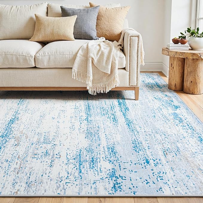 10x12 Washable Area Rug for Living Room Bedroom: Non-Slip Modern Light Blue | - Image 9