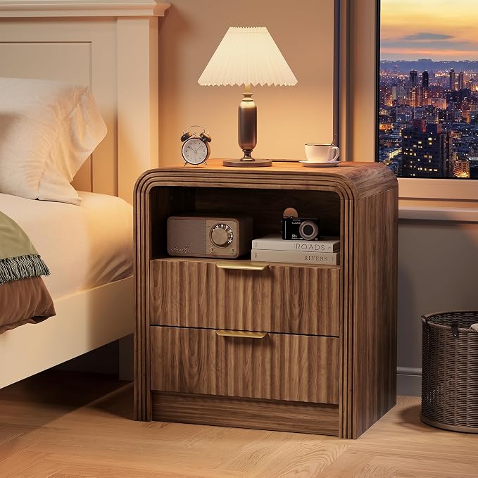 Decofy Fluted Nightstand with Charging Station, 19.7'' Wide Morden End Table - Image 7