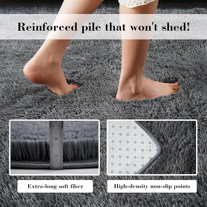 Grey 2x4 Area Rugs for Bedroom, Fluffy Shag Rug Small Rug Bedroom Carpet | - Image 5