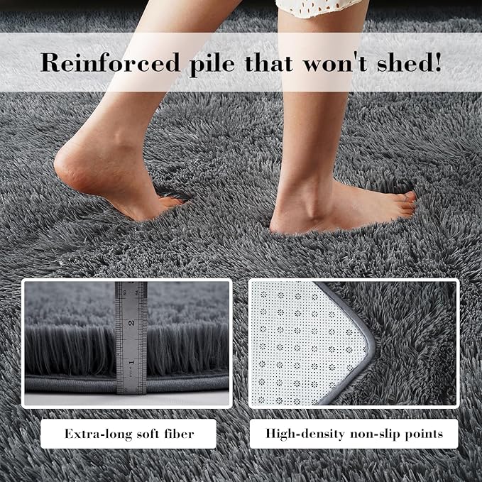 Grey 3x5 Area Rugs for Bedroom, Fluffy Shag Rug Small Rug Bedroom Carpet | - Image 6