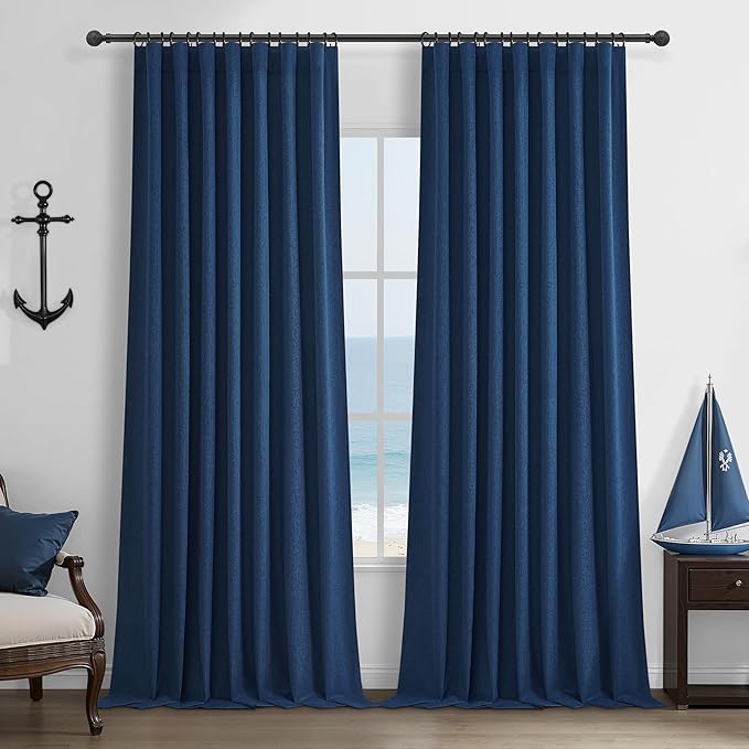 Navy Blue Blackout Curtains 96 Inch Length by QJMYDECO
