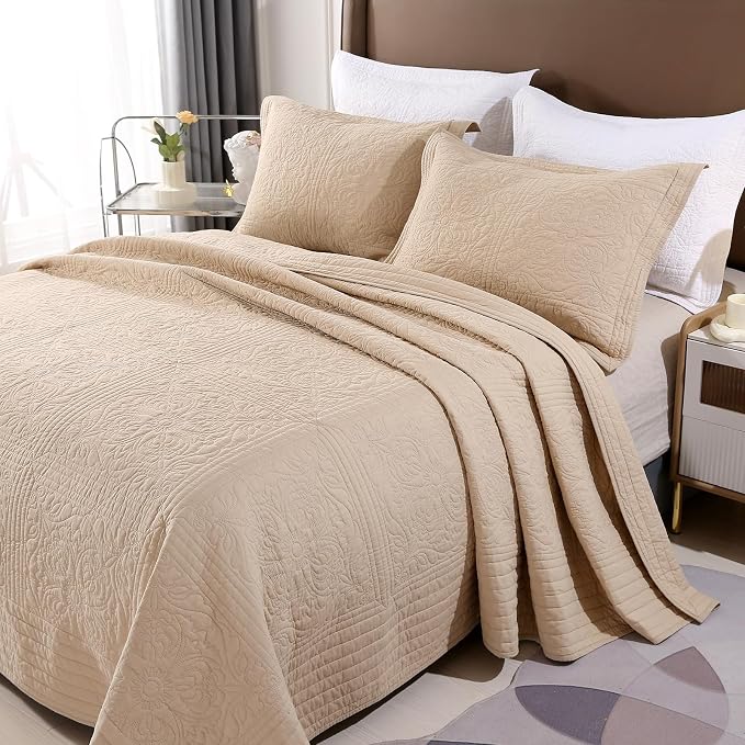 ROOMLIFE Quilt Set Full Size 3D Floral Embroidery Pattern 3-Piece Cotton by ROOMLIFE