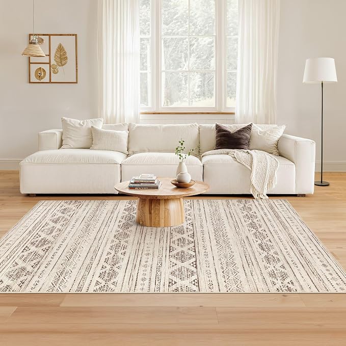 Nakagishi Boho 4x6 Area Rug Living Room Rugs Machine Washable Dark Brown | Soft - Image 3