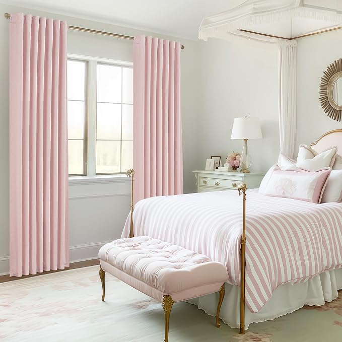 Pink Thick Linen Thermal Blackout Curtains 96 Inch Long - Image 6