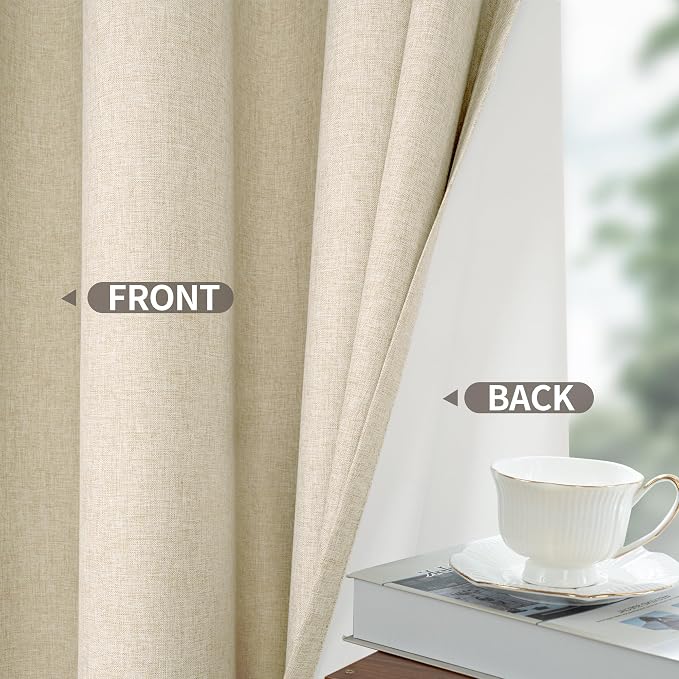 YoungsTex 45 Inches Long Linen 100% Blackout Curtains, Short Thermal Insulated - Image 5