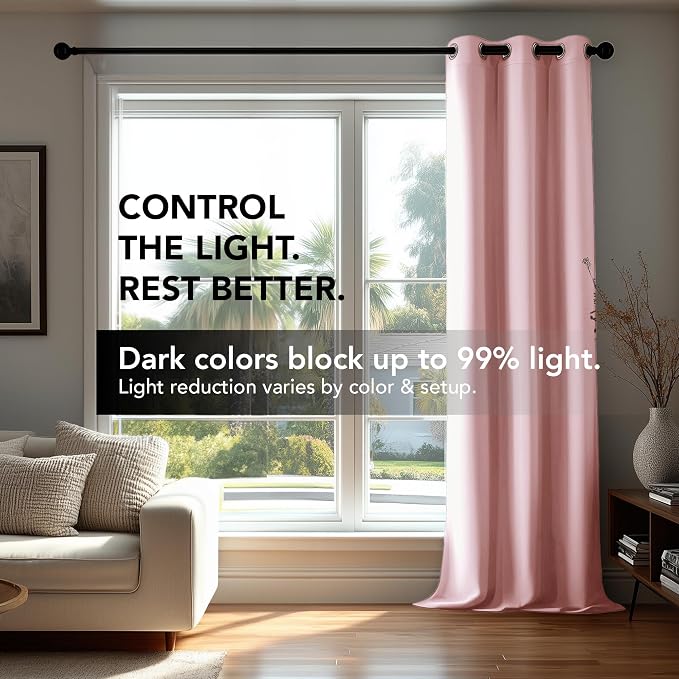 Deconovo Blackout Curtains for Bedroom and Living Room 45 Inches Long | Black - Image 5