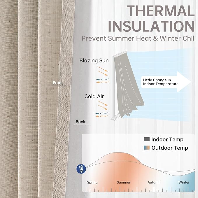 Extra Long Beige Curtains for Living Room Blackout 108 Inches Insulating Sound - Image 3