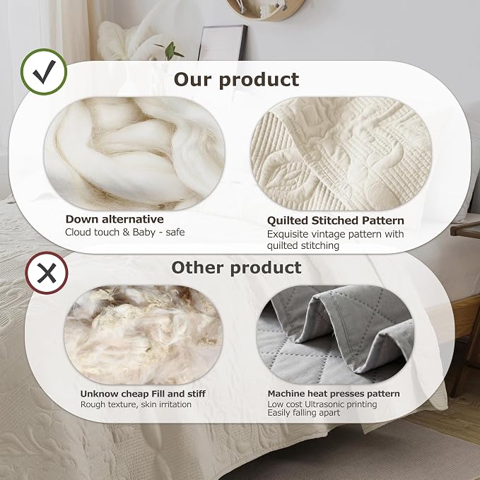 Light Beige Damask Quilt Queen Size Bedding Sets - Image 5