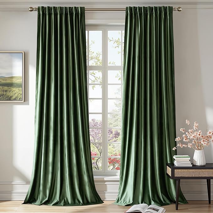 PRIMROSE Emerald Olive Green Velvet Curtains 72 inch Long by PRIMROSE