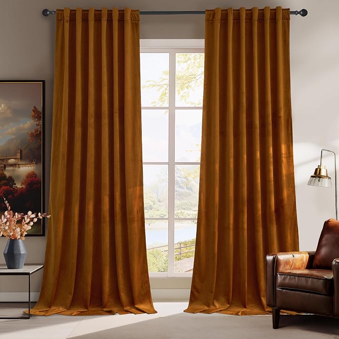 RYB HOME Plush Velvet Curtains 96 inches, Heavy Duty Back Tab Decorative Window by RYBHOME
