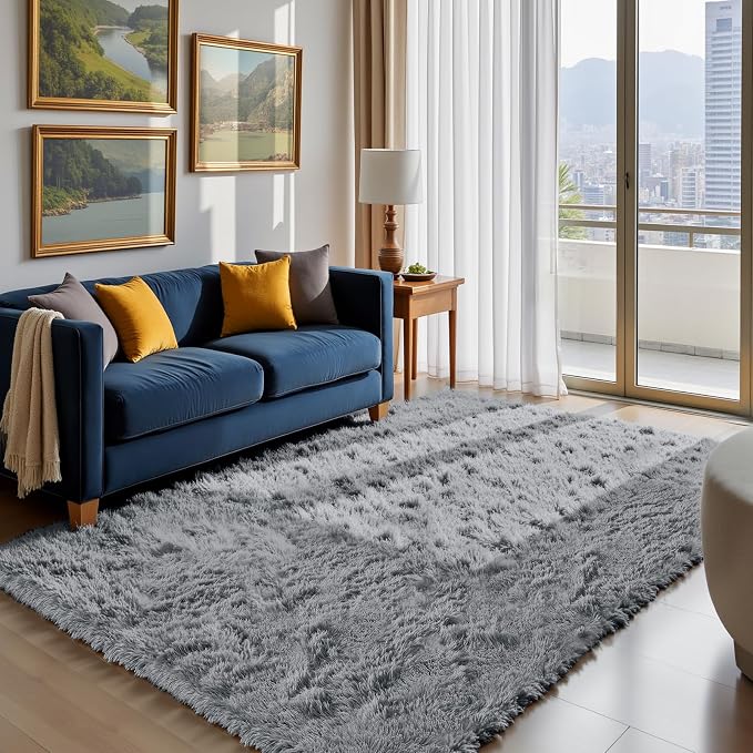 4x6 Light Grey Rug for Bedroom, Fluffy Area Rug Small Rug Bedroom Carpet | by Yongyangjuxi