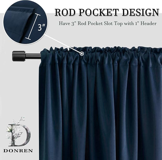 Blue Curtains 96 Inch Length Thermal Insulated Room Darkening Blackout Curtains - Image 5