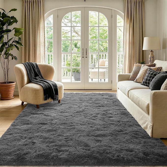 Noahas 4x6 Dark Grey Fluffy Soft Area Rug Non-Slip - Image 2