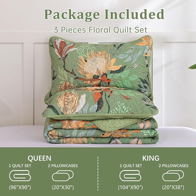 Dintszyayue Quilt Queen Size Green, Soft Microfiber Lightweight Farmhouse Bed - Image 7