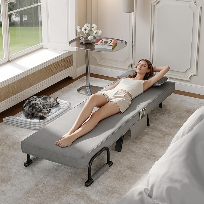 TYBOATLE Sleeper Chair Bed Set of 2, Folding Futon Sofa Bed, Light Grey | Comfy - Image 2