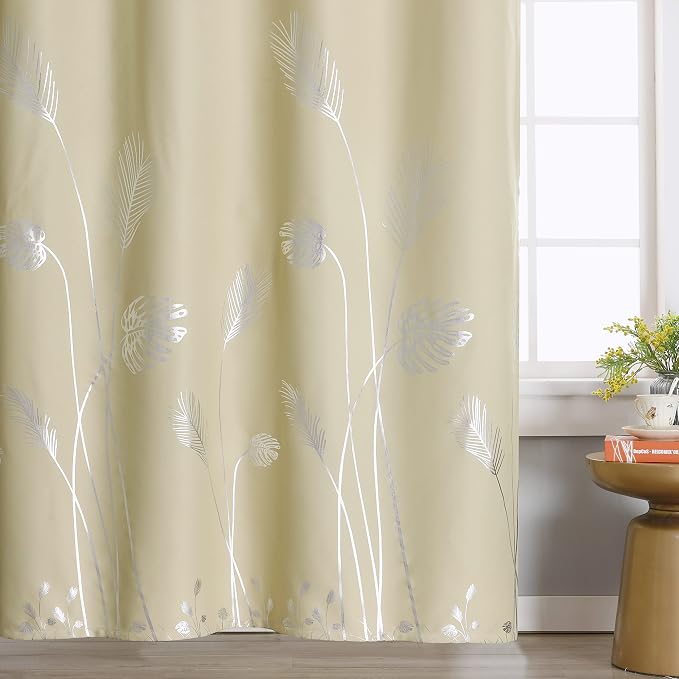 Drape for Living Room 100W x 84L Inch Length Elegant Silver Palm Tree Designed - Image 3