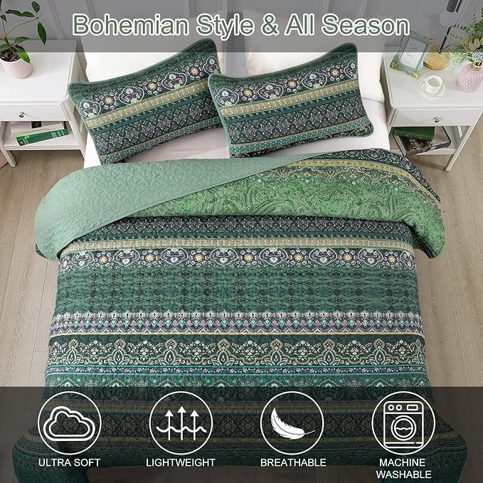 WONGS BEDDING Boho Quilt Set Twin Size, Lightweight Microfiber Bed Decor - Image 4