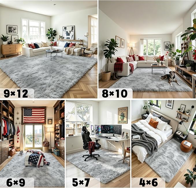 Fluffy Rug Shag Area Rug, Light Grey Tie-Dyed 3x5 Area Rugs - Image 6