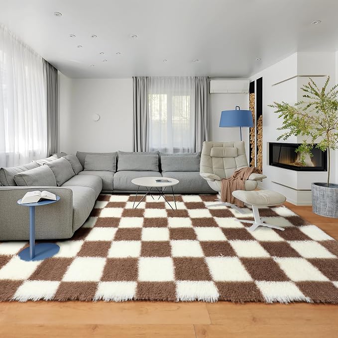 KICMOR Living Room Rug 5x8 Brown and Cream White, Large Fluffy Shag Fuzzy - Image 6
