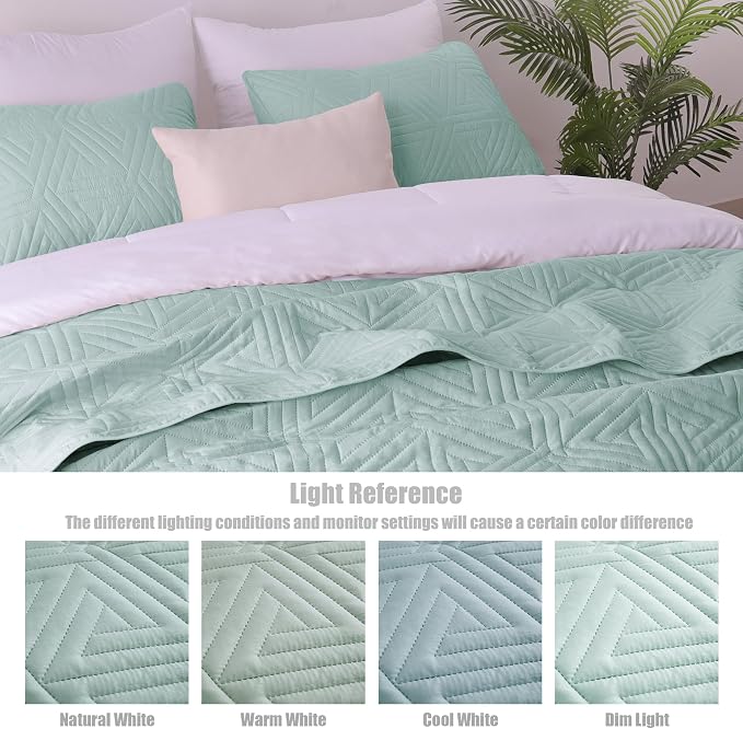 Whale Flotilla Soft Geometric Queen Quilt Set - Image 6