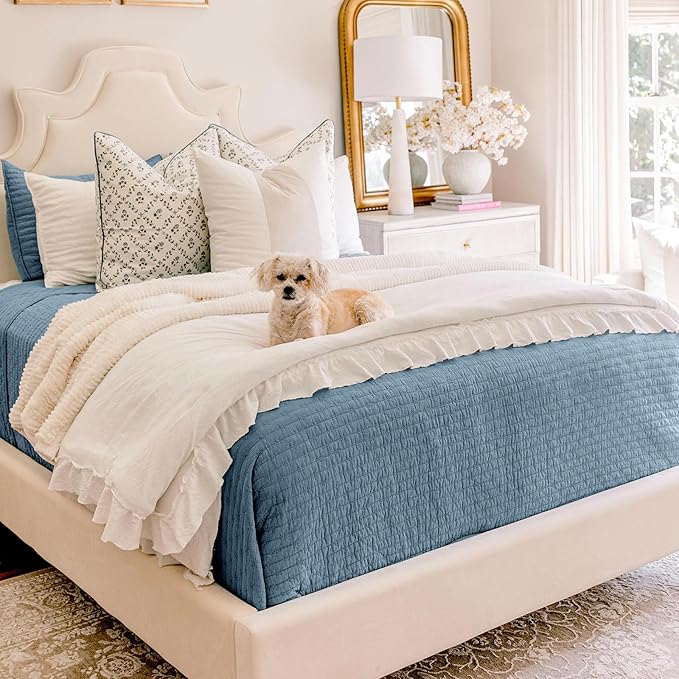 x Kinsey Walsh 100% Cotton Cross Stitch Quilt, Dusty Blue | Cross Stitch Cotton - Image 7