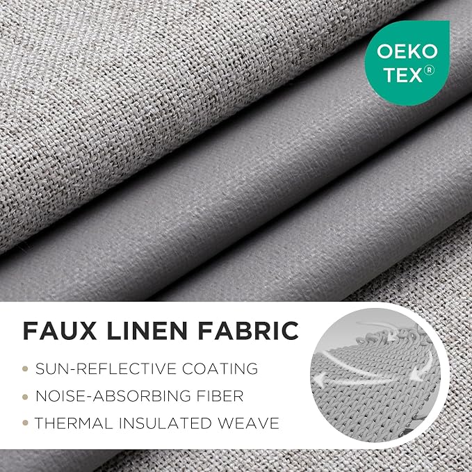 Joydeco 100% Blackout Linen Curtains 90 Inches Long 2 Panels, Thermal Insulated - Image 2