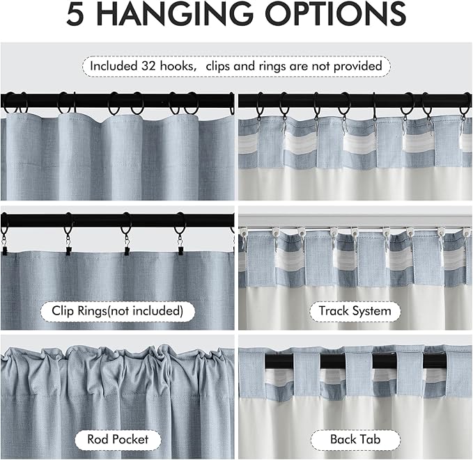 MIULEE 100% Blackout Back Tab Pleat Linen Curtains 50"Wx102"L, Chambray Blue | - Image 6