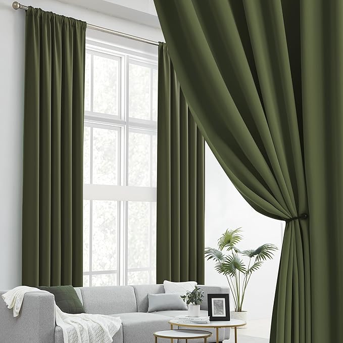 Olive Dark Green Curtains 92 Length 2 Panels, 52 by 92 Inches Long - Image 2