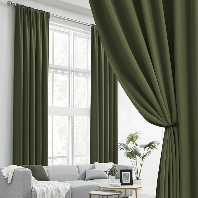 Olive Dark Green Curtains 84 Length 2 Panels, 52 by 84 Inches Long - Image 2