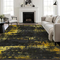 8x10 Area Rug Living Room: Modern Washable Soft Carpet Black Gold | by FXRHLP