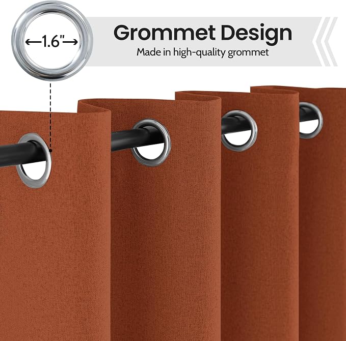 COSVIYA 100% Blackout Burnt Orange Linen Curtains & Drapes 72 Inch Length | - Image 4