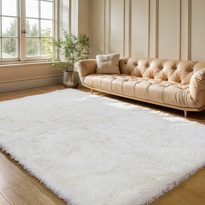 6x9 Cream White Shag Rug for Bedroom, Soft Plush Fluffy Carpet | Ivory Area Rug - Image 8