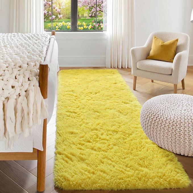 Yellow Runner Rugs for Bedroom Living Room, Fluffy 2x6 Bedside Hallway Area Rug by ONASAR