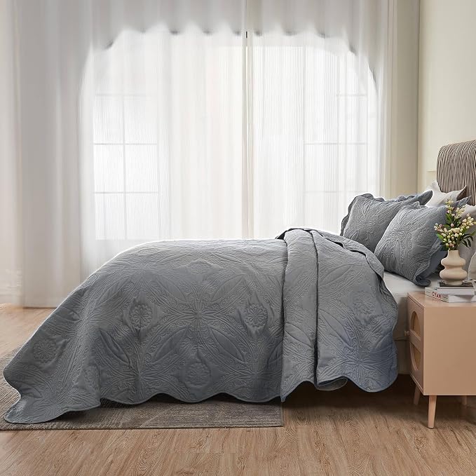 Kingnex Oversized King Bedspreads 128x120 Ultrasonic Quilted Grey | Extra Wide - Image 4