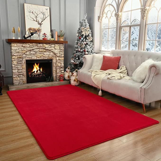 Modern Area Rugs for Bedroom Living Room, 5x8 Red Memory Foam Rug | Thickened - Image 9