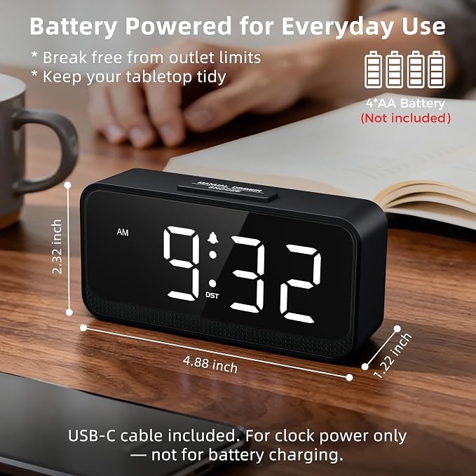 Battery Operated Small Alarm Clock: Compact Cordless Design | Digital Large - Image 3