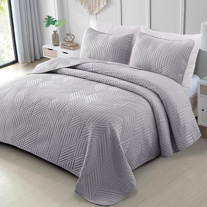 Exclusivo Mezcla Ultrasonic Twin Quilt Bedding Set, Light Grey | Lightweight by ExclusivoMezcla