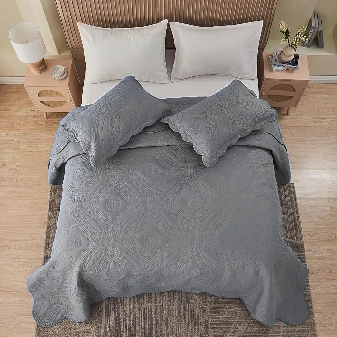 Kingnex Oversized King Bedspreads 128x120 Ultrasonic Quilted Grey | Extra Wide - Image 5