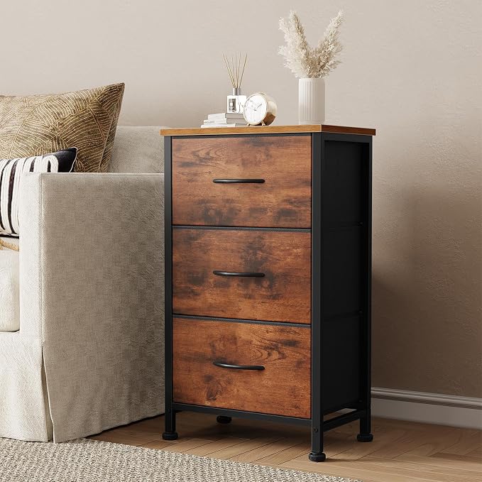 DUMOS 3 Drawer Nightstand for Bedroom, Small Night Stand Chest of Drawers | - Image 8