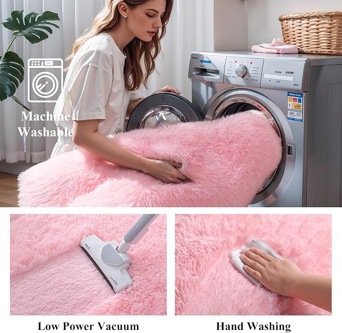 KICHOWUA 4x6 Thick Pink Fluffy Shag Plush Washable Rug - Image 5