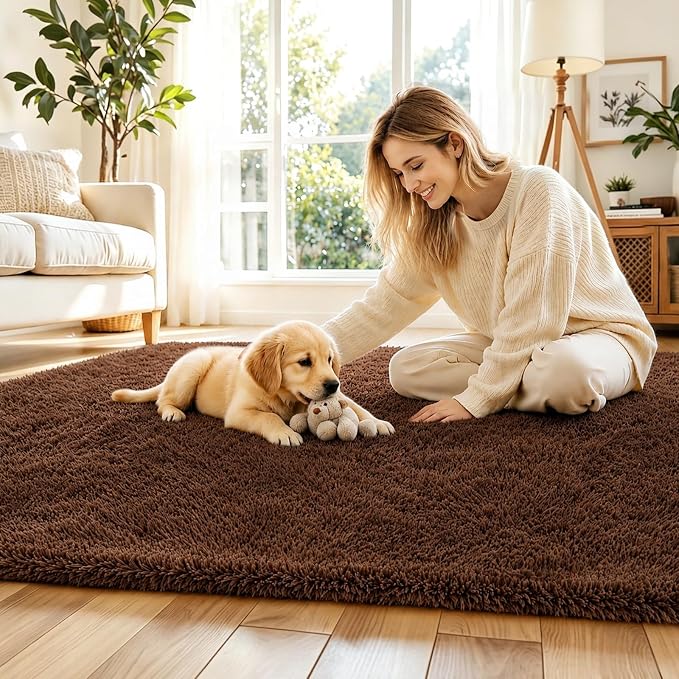 Fluffy Rug Shag Area Rug, Coffee 3x5 Area Rugs - Image 2