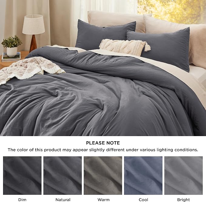 Bedsure Super King Comforter Set, Dark Grey Soft Prewashed Bedding - Image 7