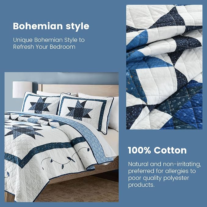 Secgo Handmade Quilted 100% Cotton Queen Comforter Set - Image 4