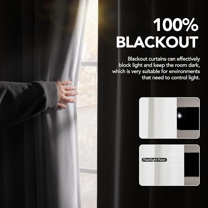 Deconovo 100% Blackout Linen-Blend Curtains 52" x 84" – Thermal Insulated - Image 3