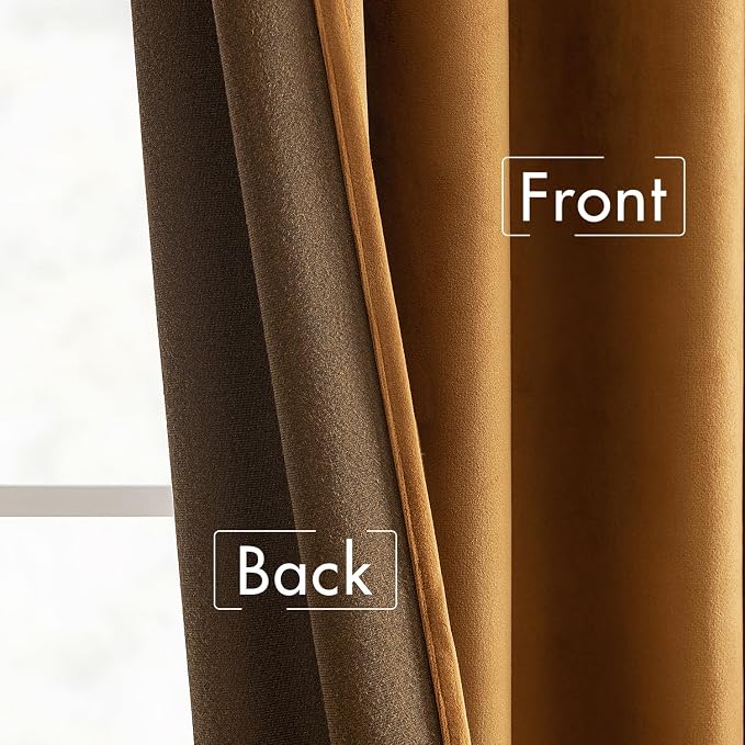 MIULEE Velvet Curtains 52x108 inches 2 Panels Gold Brown Blackout Curtains | - Image 6