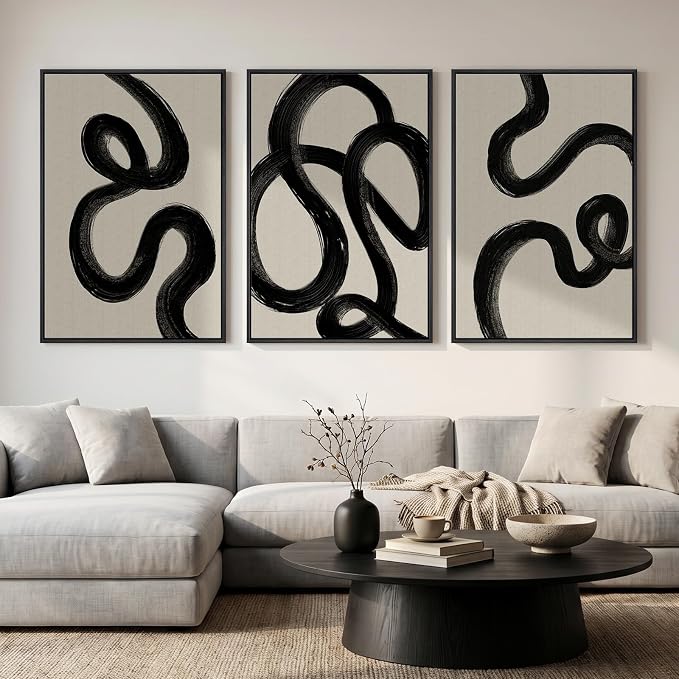 Large Framed Black and White Abstract Wall Art by Cuspin